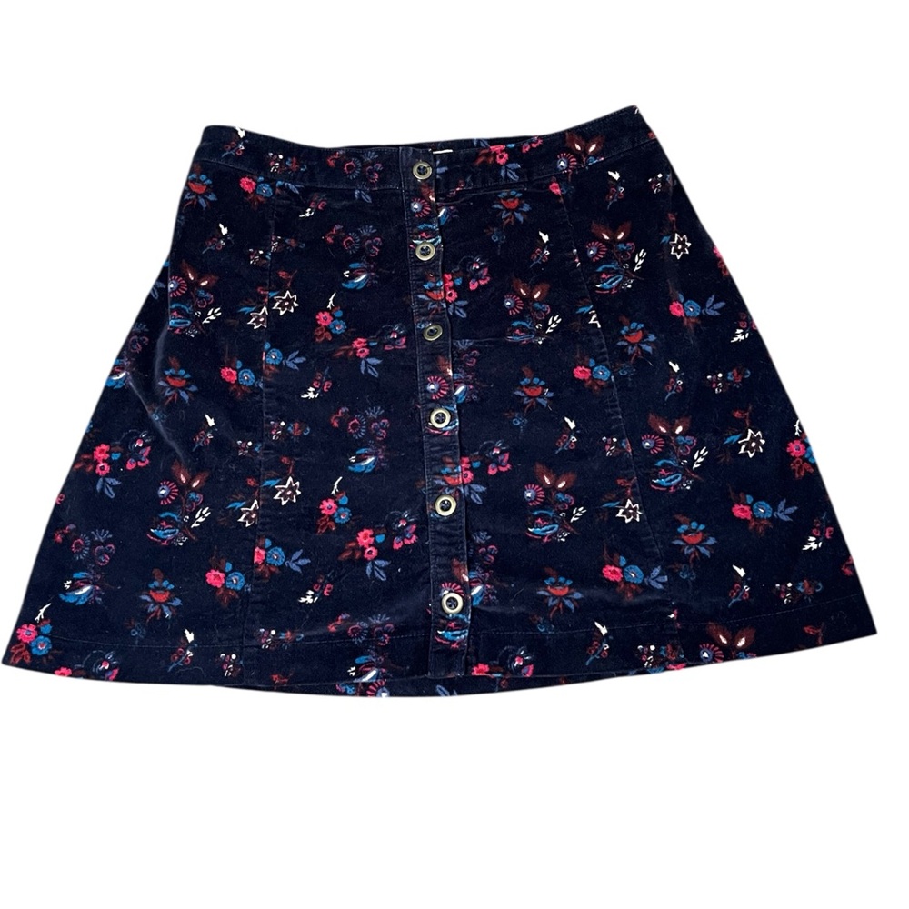Hollister Velvet Skirt Button Front Pull-On Stretch Floral Print 5